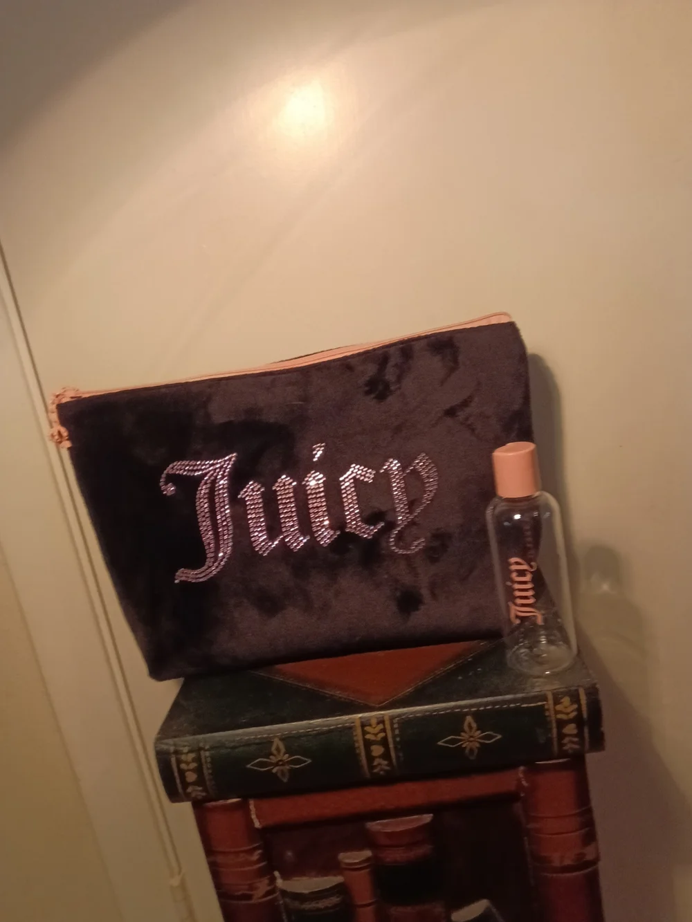 Juicy Couture Pink-Trim Velvet Cosmetic Pouch